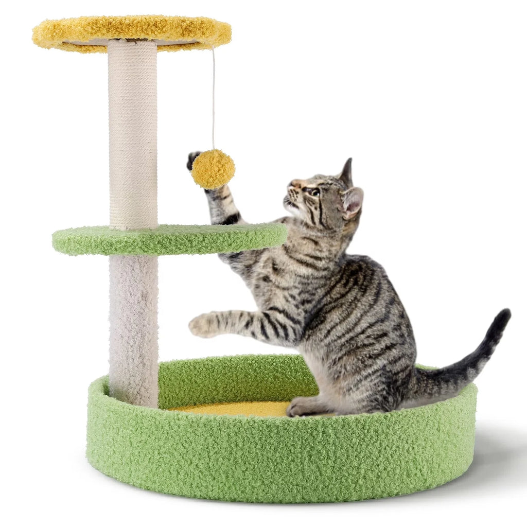 17'' Cat Tree Tower Cat Condo with Sisal Scratching Posts Multi-Level Cat Tower for Indoor Medium Cats, Green