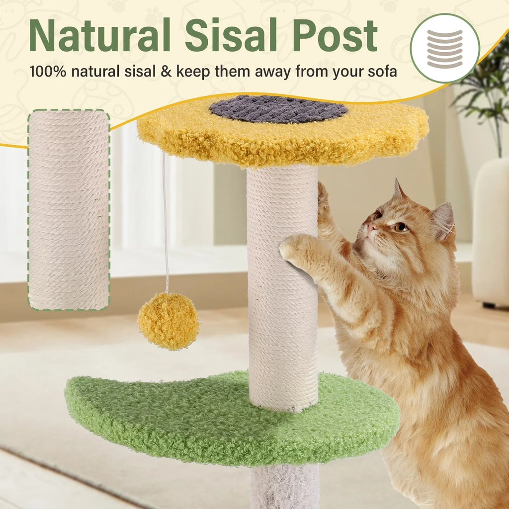 17'' Cat Tree Tower Cat Condo with Sisal Scratching Posts Multi-Level Cat Tower for Indoor Medium Cats, Green
