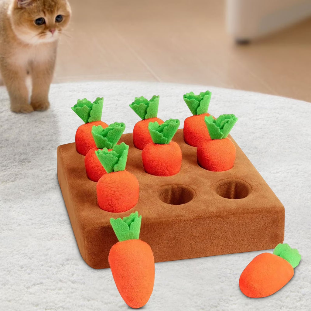 Carrot Dog Toys Carrot Snuffle Mat for Dogs Toy Carrot, Interactive Dog Plush Puzzle Toys, Interactive Rabbit Enrichment Toys, 2 in 1 Non-Slip Nosework Feed Games Pet Stress Relief with 9 Carrots