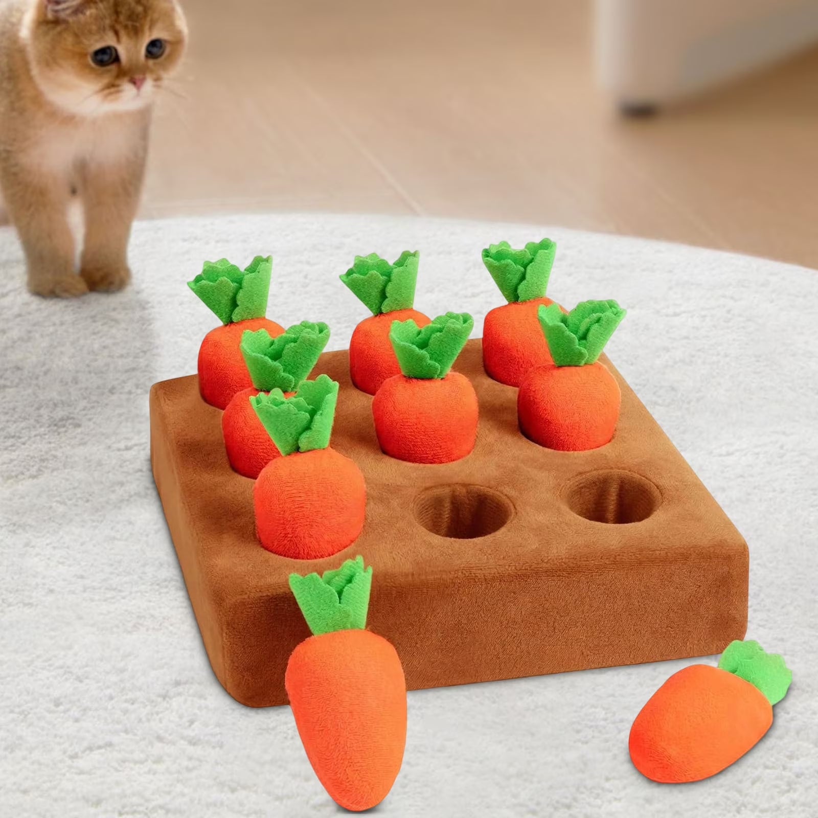 Carrot Dog Toys Carrot Snuffle Mat for Dogs Toy Carrot, Interactive Dog Plush Puzzle Toys, Interactive Rabbit Enrichment Toys, 2 in 1 Non-Slip Nosework Feed Games Pet Stress Relief with 9 Carrots