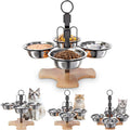 Adjustable Elevated Cat Bowls with Stand, 3 Height Raised Food & Water Bowl Set for Indoor Cats, 4 Stainless Steel Tilted Pet Dishes for Small Dogs, Non-Slip Feeding Station with Anti-Spill Design
