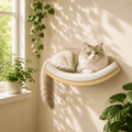 Wall-Mounted Cat Furniture Set, Wooden Climbing Shelves with 2 Steps, Curved Perch and Foam Pad