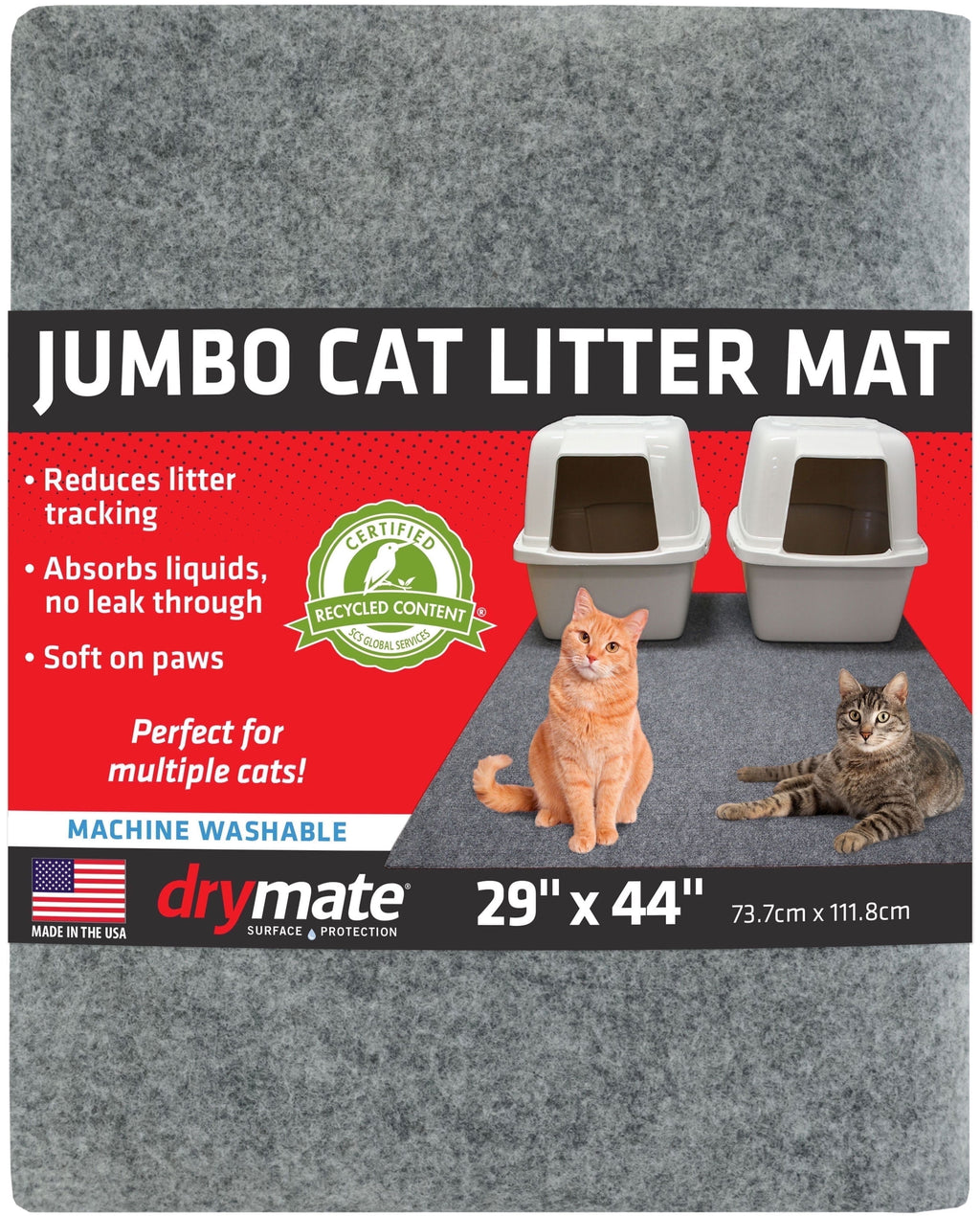 Jumbo Cat Litter Box Mat, Waterproof Urine-Proof, Absorbent, Machine Washable, Contains Mess, Soft on Paws, Kitten Supplies 29X44, Light Grey