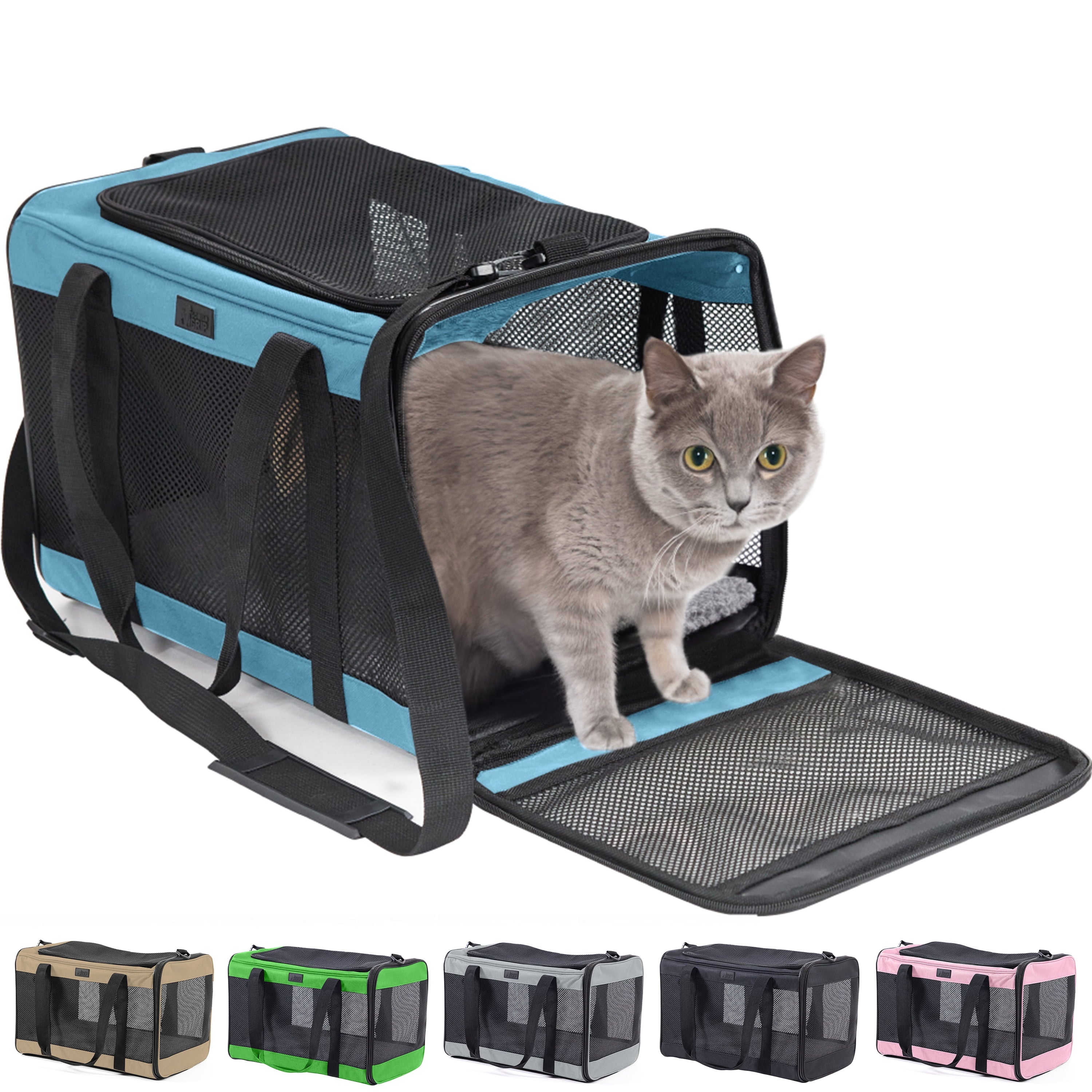 Cat Carrier Portable Dog Kennel up to 15 Lbs, Airline Pet Travel Bag, Blue