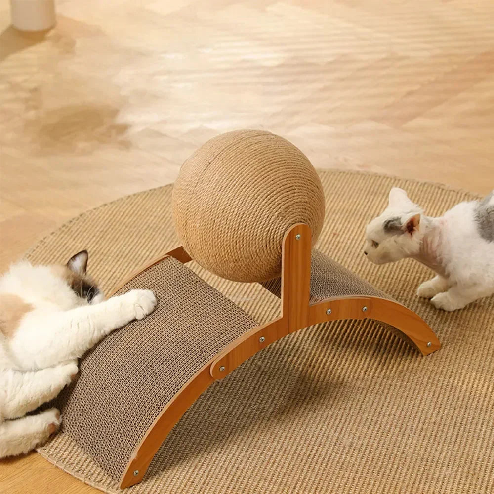 Two cats using the Inclined Cat Scratcher with Sisal Ball at the same time