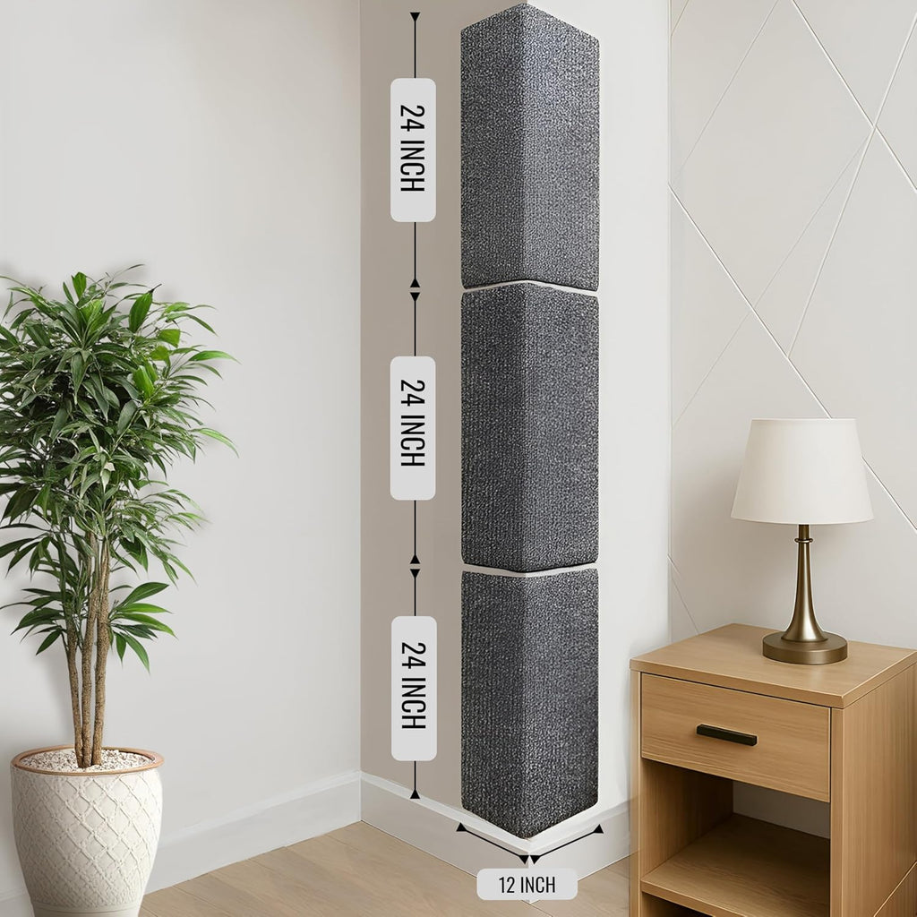 An image of three Multi-Surface Cat Scratcher products stack on top of each other on a single wall showing that multiple of the product can be used simultaneously 