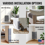 Various images of the Multi-Surface Cat Scratcher showing that it can also be used on the wall, on the corner, on the furniture, on an inner corner, or multiple can be stacked on top of each other