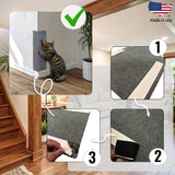 A step by step instruction image of the Multi-Surface Cat Scratcher detailing how to install the product