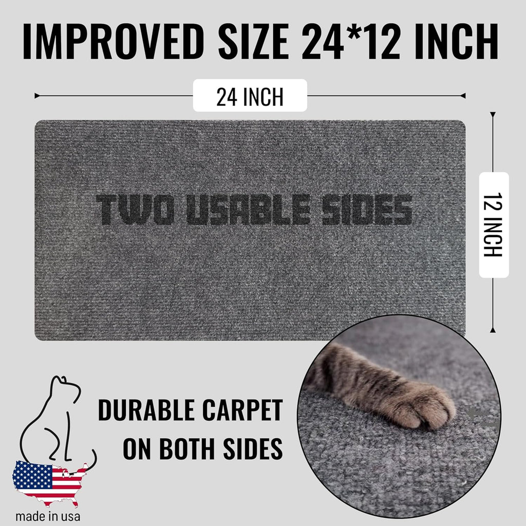 An image of the Multi-Surface Cat Scratcher showing its dimensions as well as detailing that it has two usable sides