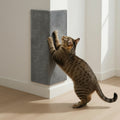 A cat using the Multi-Surface Cat Scratcher while it is placed on an outer corner of a wall