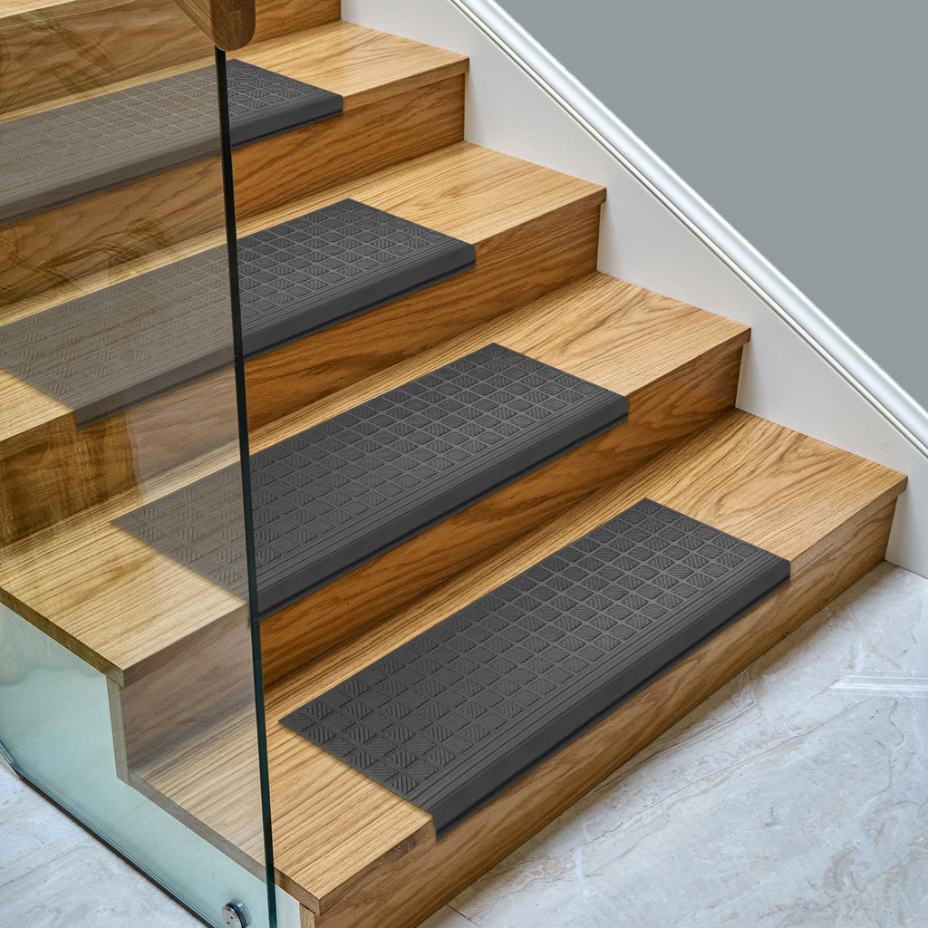 Outdoor Rubber Stair Treads 10" X 30" (5 Pack) – Non-Slip Stair Mats, Black Perforated