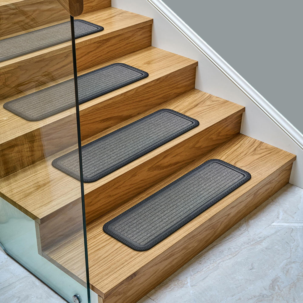 Outdoor Rubber Stair Treads 10" X 30" (5 Pack) – Non-Slip Stair Mats, Black Perforated