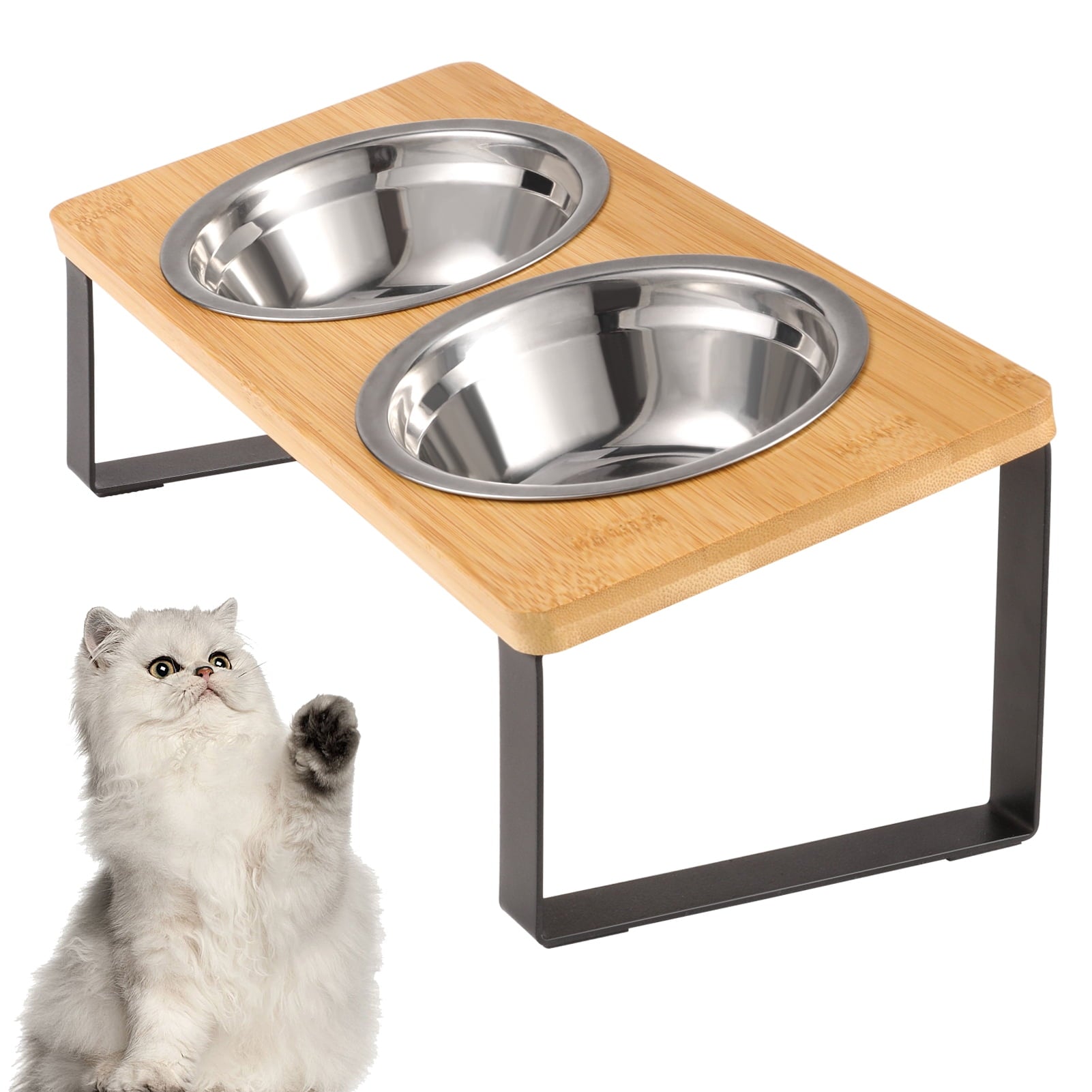Cat Food Bowls, Elevated Stainless Steel Cat Bowls, 15 Degree Tilted Raised Bowls for Food and Water, with Stand and anti Vomit Feeding Station for Indoor Cats and Small Dogs(Stainless Steel)