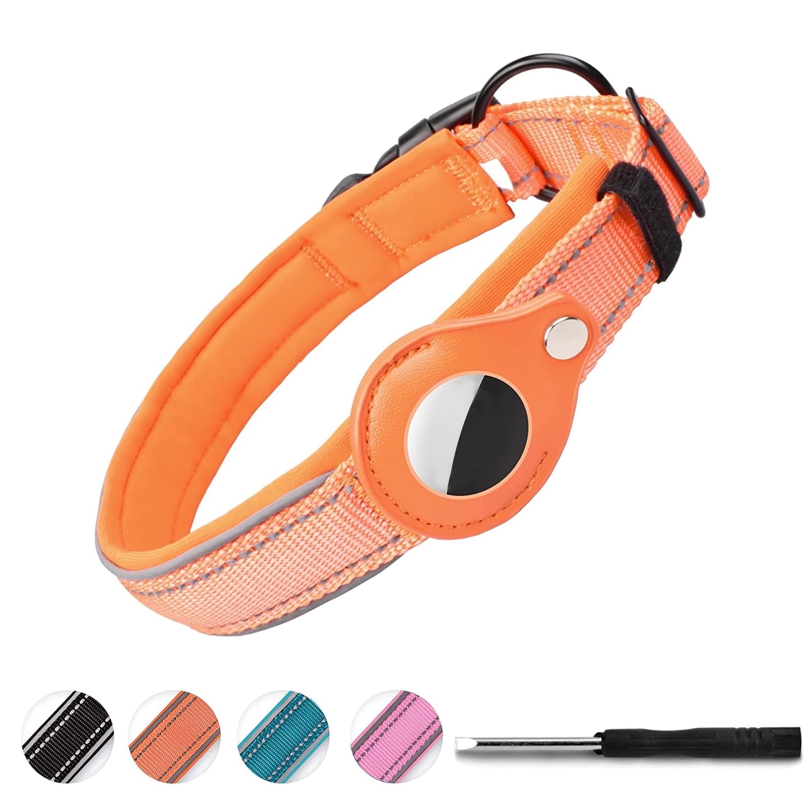 Reflective Airtag Dog Collar,Padded for Apple Air Tag Adjustable Dog Collar with Airtag Holder Case for Heavy Duty Small Medium Large Dogs