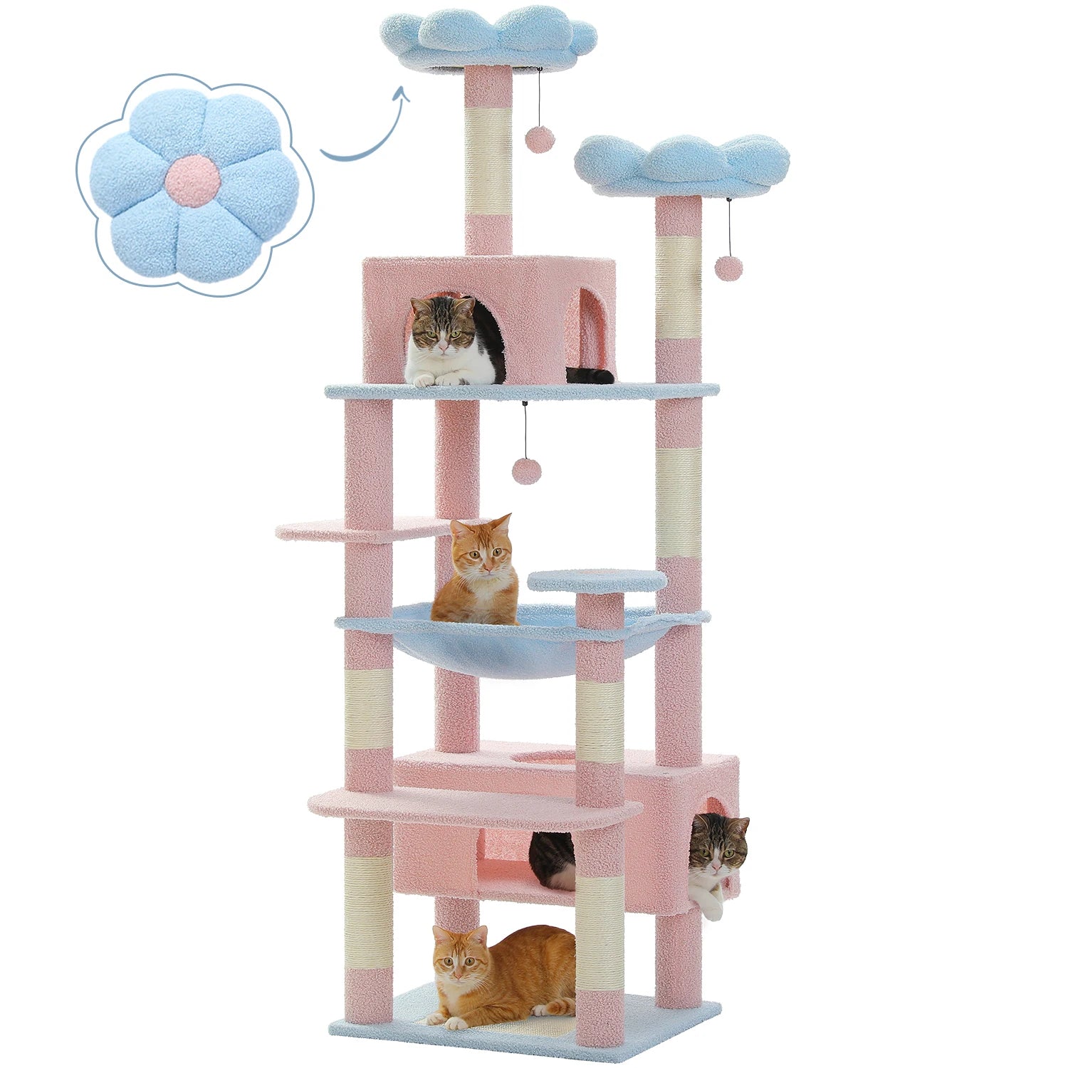 72 in Large Cat Tree Tower | 8-Level Indoor Cat Tower