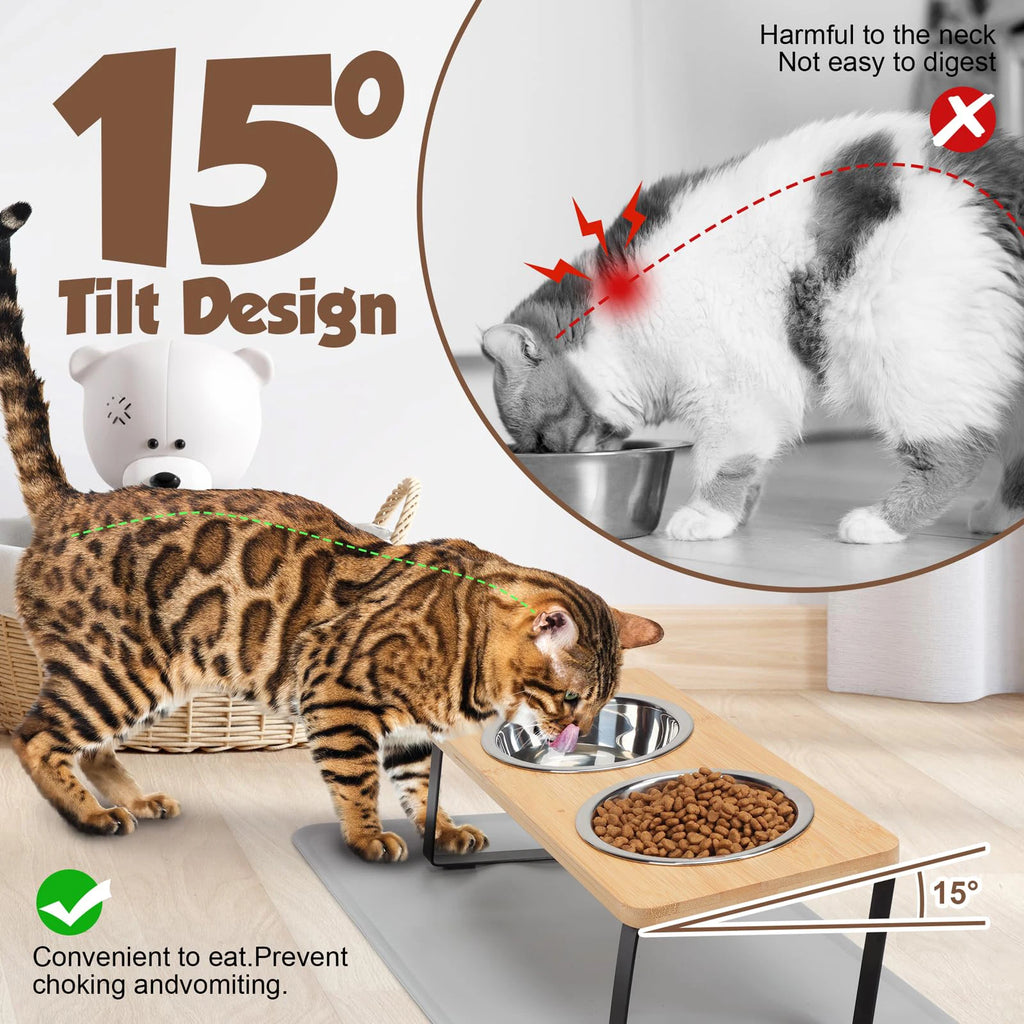 Elevated Bowls with Non-Slip Food Mat