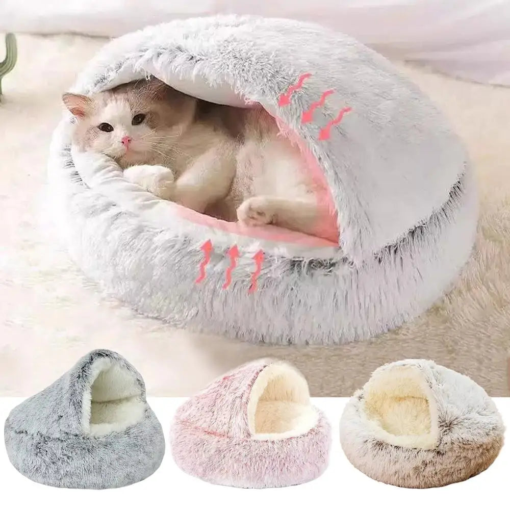 Covered Plush Cat Bed