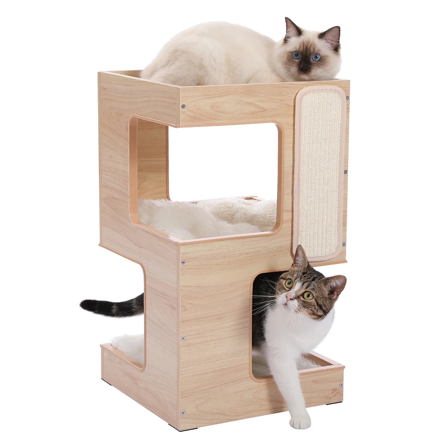 Wood Cat Condo House Bed with Scratching Pad