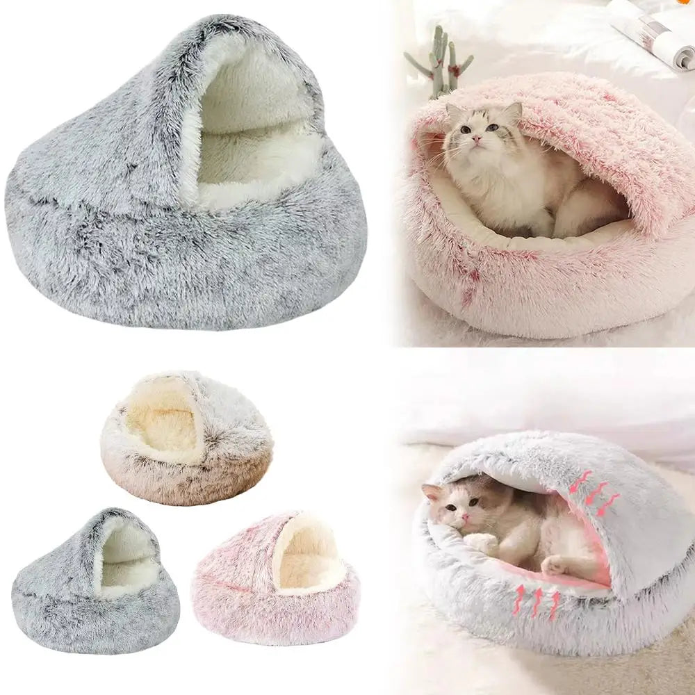 Covered Plush Cat Bed