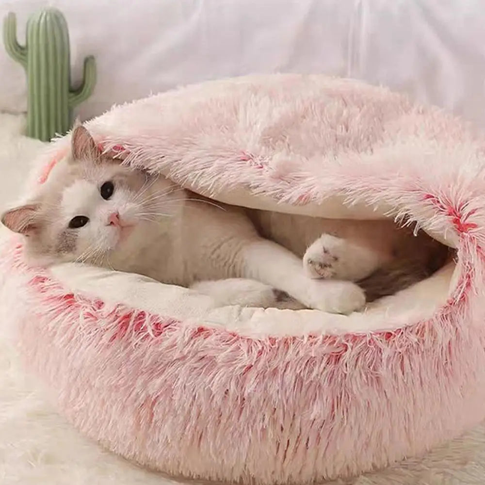 Covered Plush Cat Bed