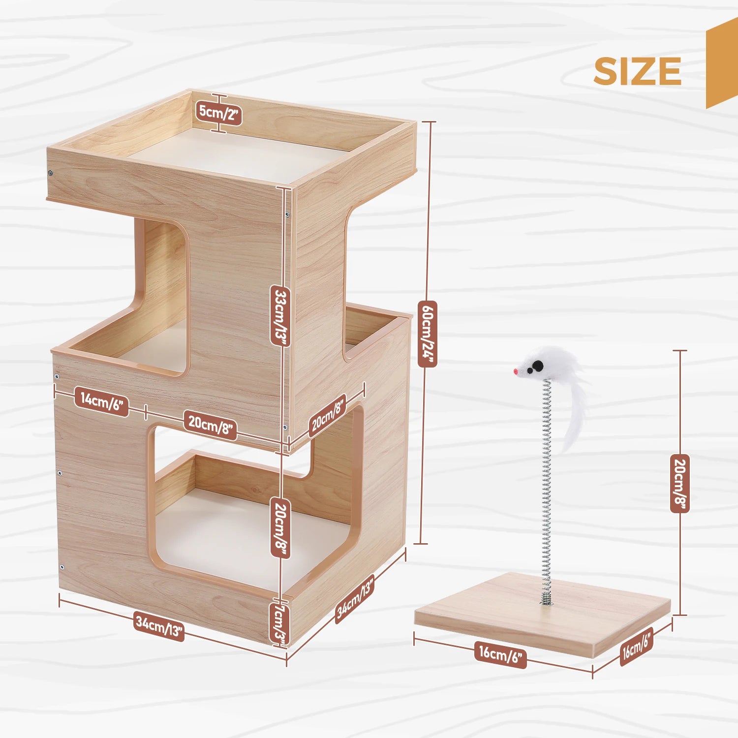 Wood Cat Condo House Bed with Scratching Pad