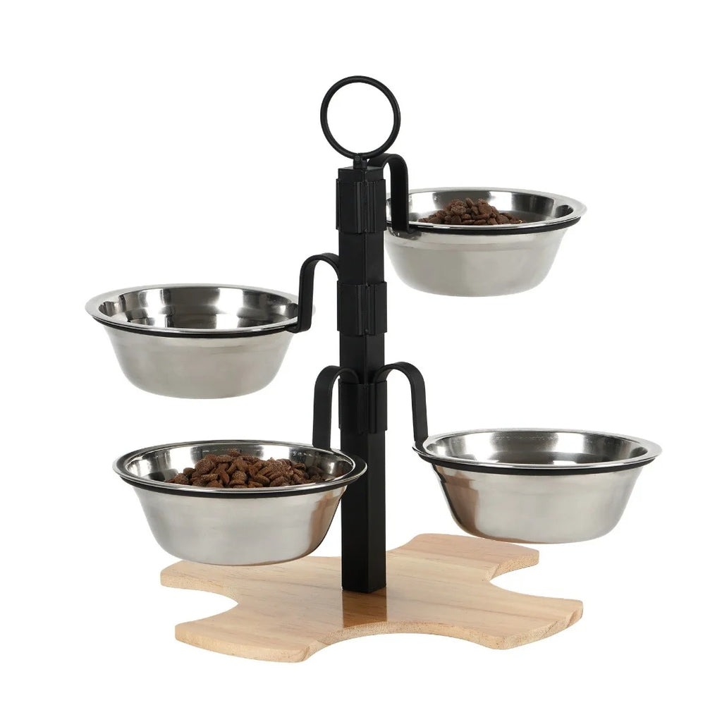 Premium Adjustable Height 4-Bowl Elevated Pet Feeding Stand