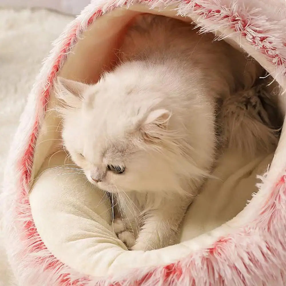 Covered Plush Cat Bed