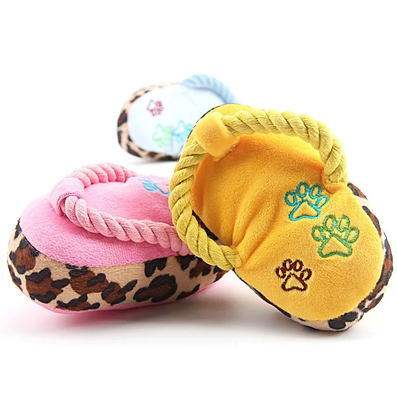 Squeaky Plush Slipper Dog Toy