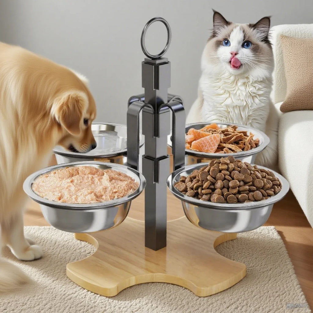 Premium Adjustable Height 4-Bowl Elevated Pet Feeding Stand
