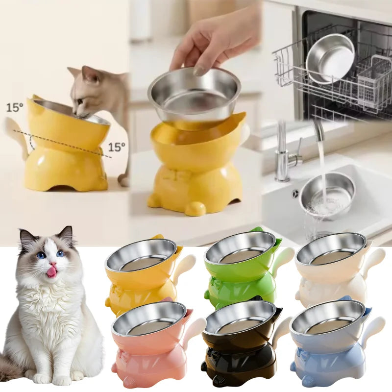 Tilted Elevated Stainless Steel Cat Bowl