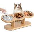 Elevated 3-Bowl Wood Stand Cat Feeder