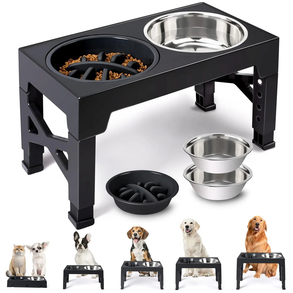 Adjustable Elevated Feeder with Double Stainless Steel Bowls