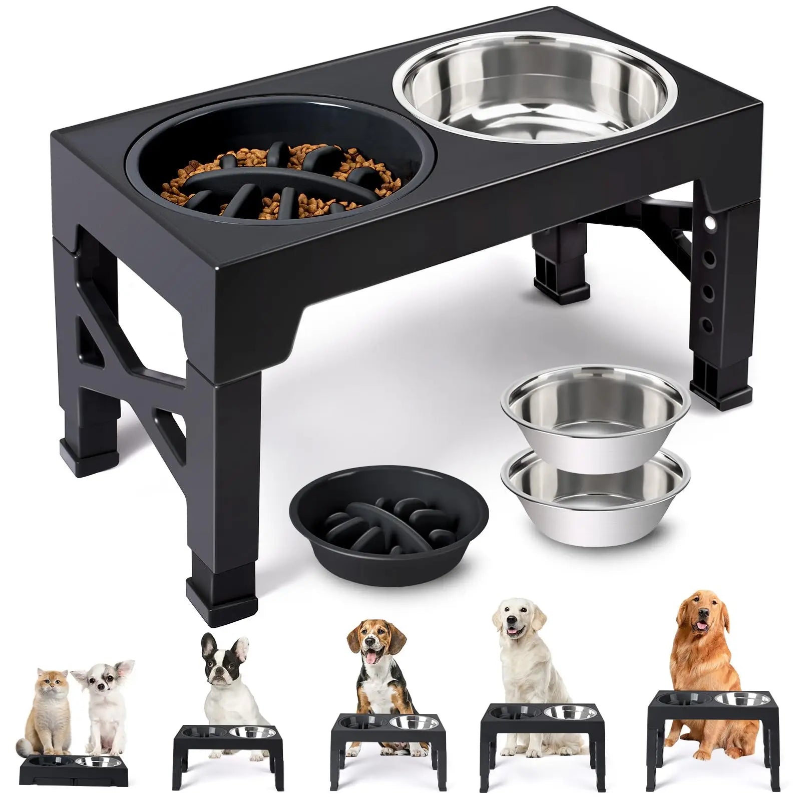 Adjustable Elevated Feeder with Double Stainless Steel Bowls