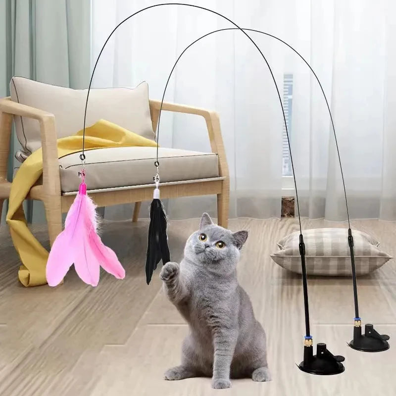 Feather Wand Cat Toy with Suction Cup Base
