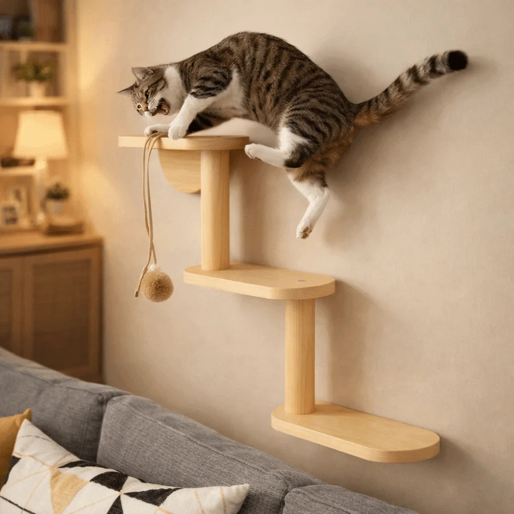 3-Level Wall-Mounted Cat Climbing Shelves