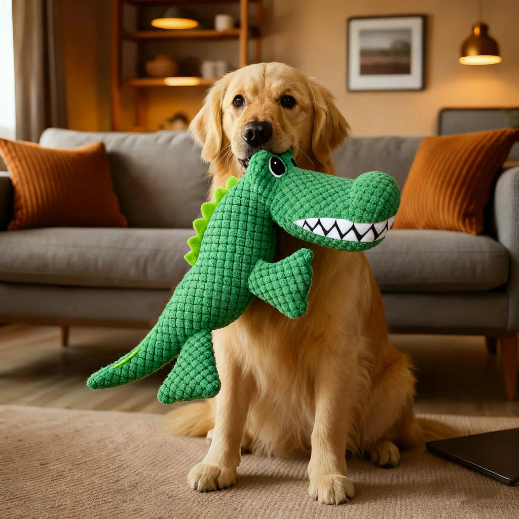 Squeaky Crocodile Plush Dog Toy for Heavy Chewers