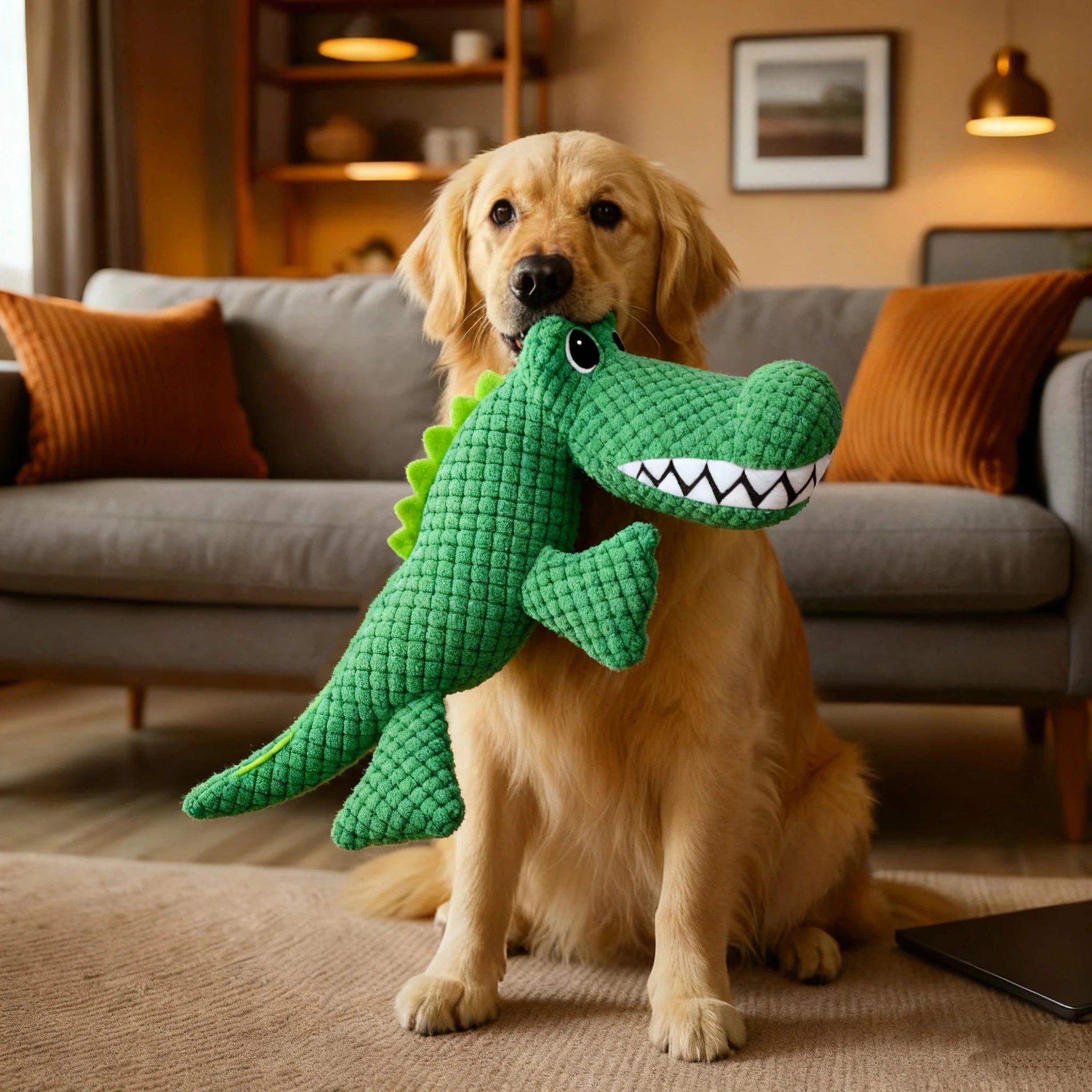 Squeaky Crocodile Plush Dog Toy for Heavy Chewers