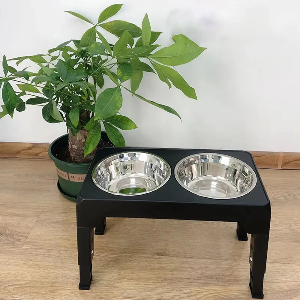 Adjustable Elevated Feeder with Double Stainless Steel Bowls