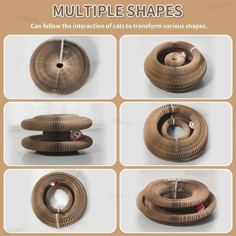Foldable Accordion Cat Scratcher with Ball Track