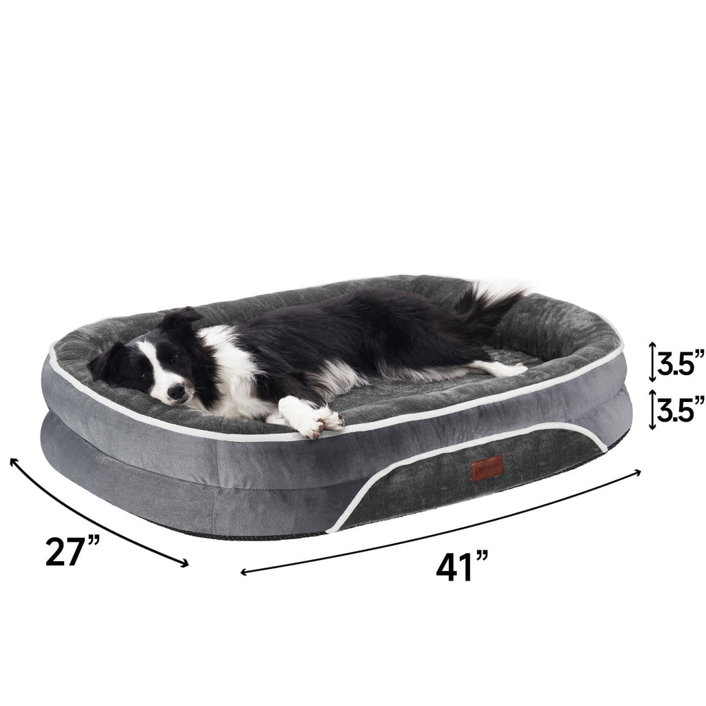 35In Luxury Sofa-Style Pet Orthopedic Bed for Large and Medium Dogs – Removable Machine-Washable Plush Cover, 4-Sided Bolster, Non-Slip Bottom, Size 35"X28"X6" Gray