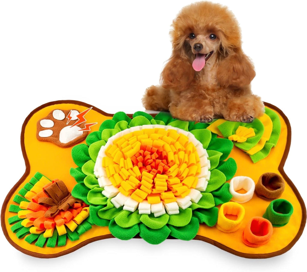 Snuffle Mat for Dogs, Bone Shaped Interactive Dog Feeding Mat 17 X 25 In, Slow Feeder Sniff Mat with Treat Hiding Pockets, Puzzle Enrichment Mat for Puppies, Small and Medium Dogs, Orange