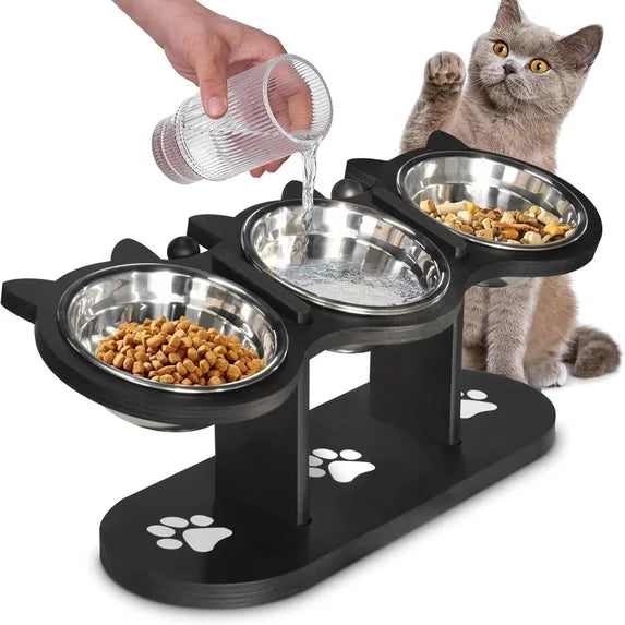 3-Bowl Elevated Cat Feeding Station
