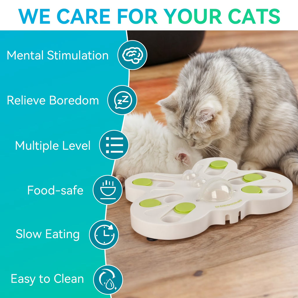 Interactive Cat Puzzle Feeder Toy, Cat Slow Puzzle Feeding Toy for Kitty IQ Training & Mental Stimulation, Butterfly