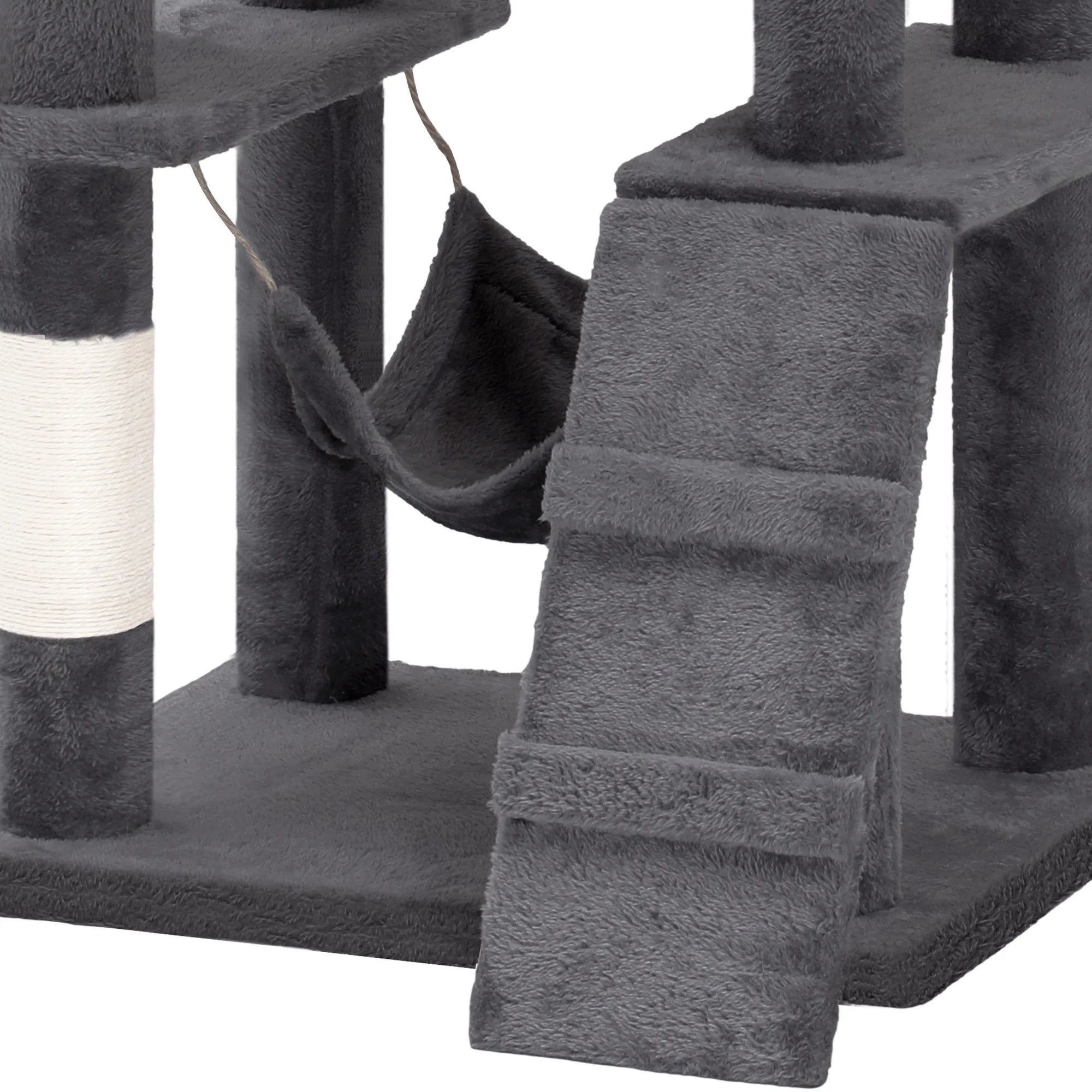 44" Multi-Level Cat Condo with Scratch Posts and Hammock, Light Gray
