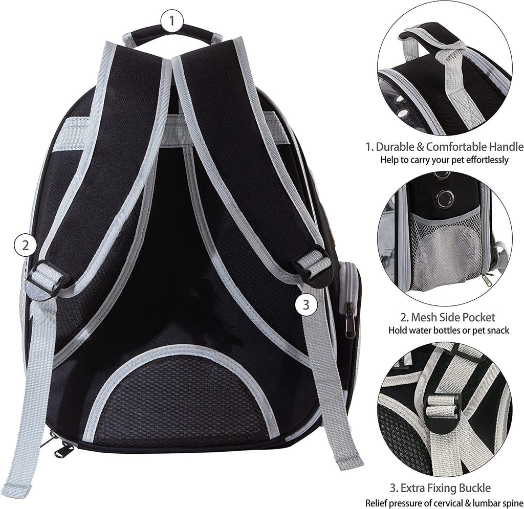 Pet Cat Carrier Backpack Transparent Space Capsule Pet Dog Bubble Bag Hiking Backpack Airline Approved Travel Carrier, Black