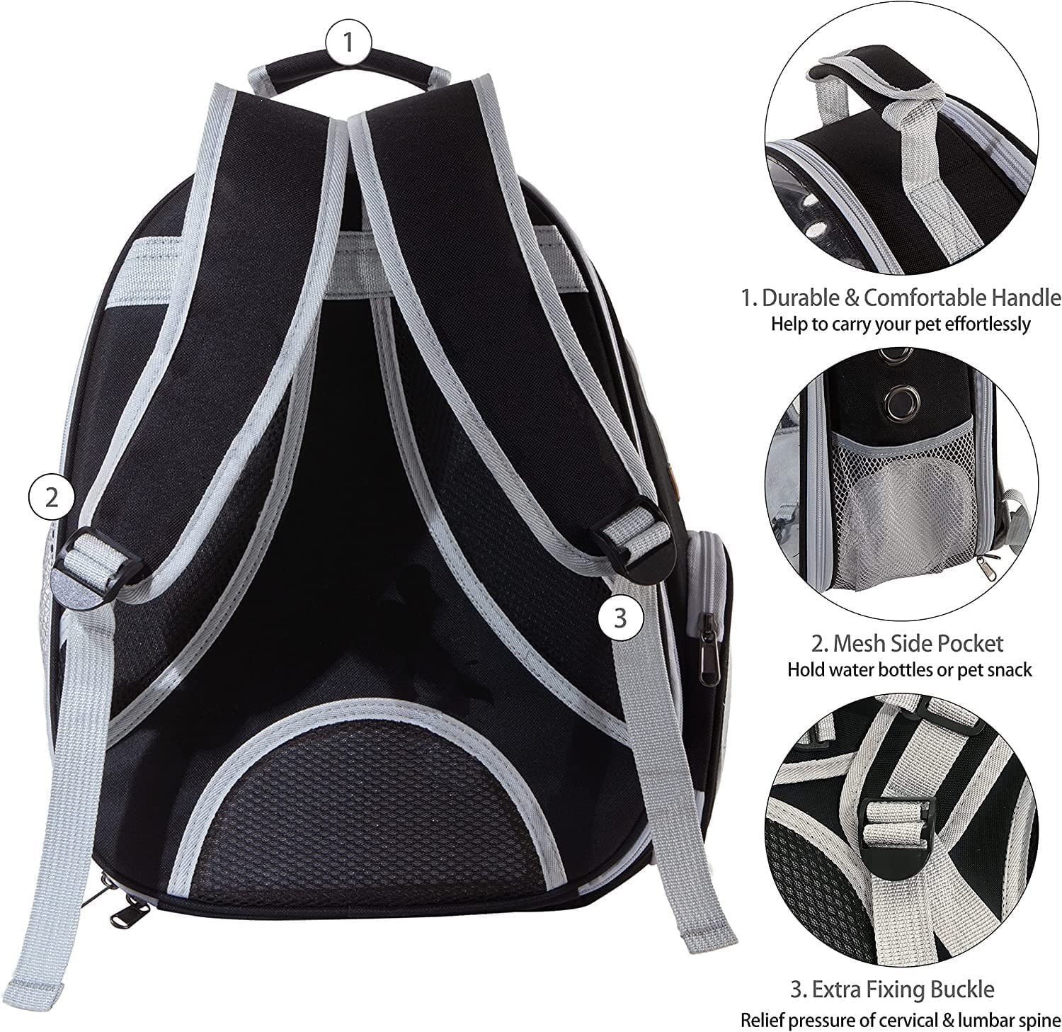 Pet Cat Carrier Backpack Transparent Space Capsule Pet Dog Bubble Bag Hiking Backpack Airline Approved Travel Carrier, Black
