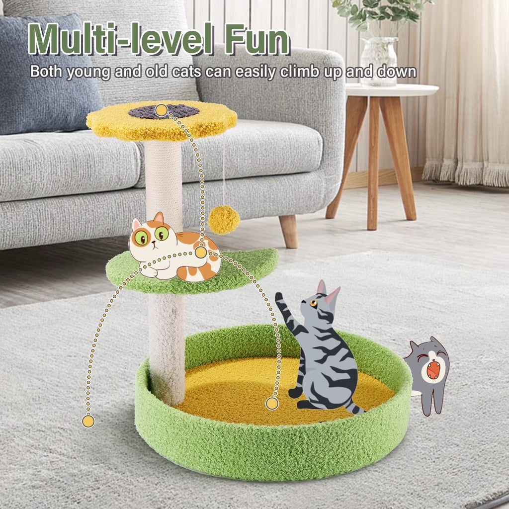 17'' Cat Tree Tower Cat Condo with Sisal Scratching Posts Multi-Level Cat Tower for Indoor Medium Cats, Green