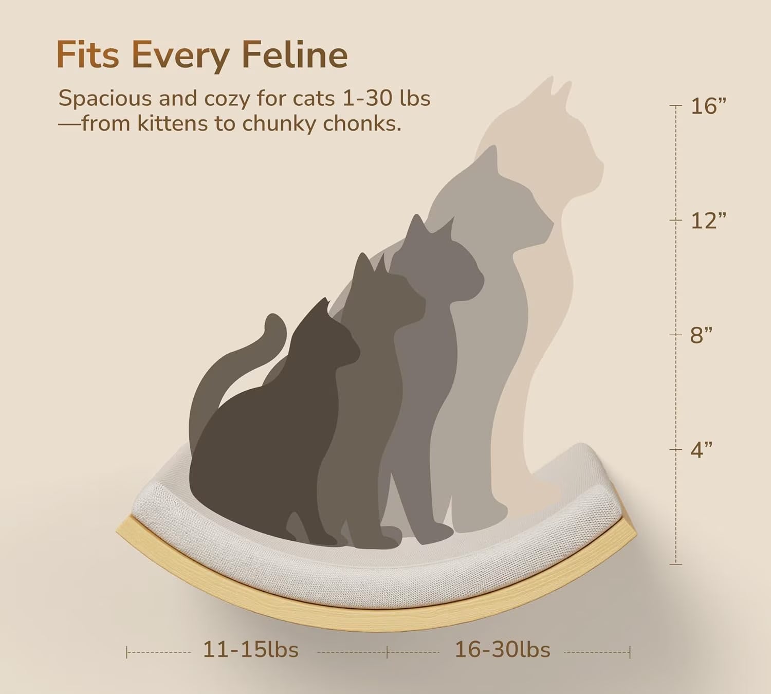 Wall-Mounted Cat Furniture Set, Wooden Climbing Shelves with 2 Steps, Curved Perch and Foam Pad