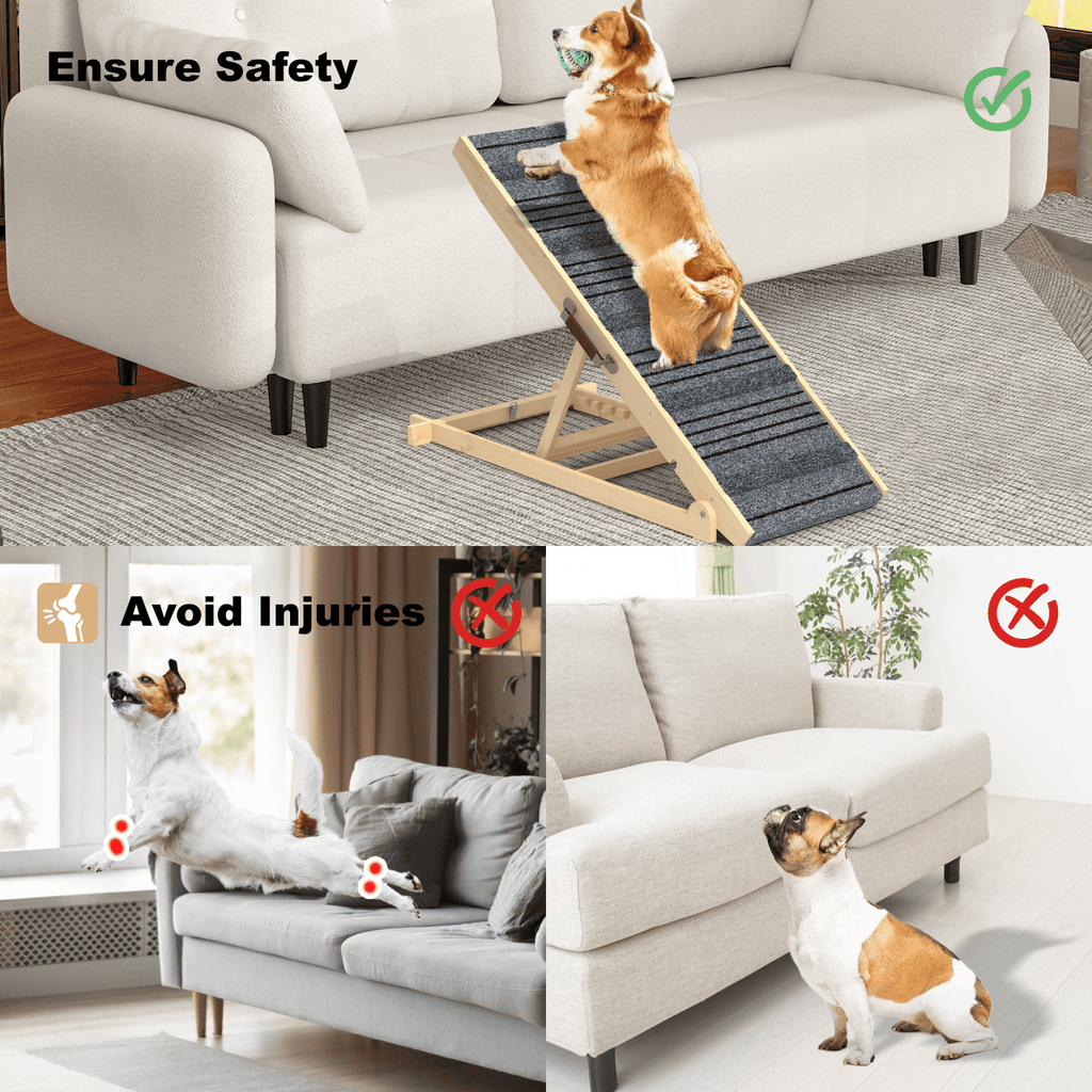 Dog Ramp for Bed W/ 7 Adjustable Heights, Folding Pet Ramp for Small, Large & Cats W/ Non-Slip Surface & Strip, Height from 10.2" to 26.8"(Supports up to 150Lbs)