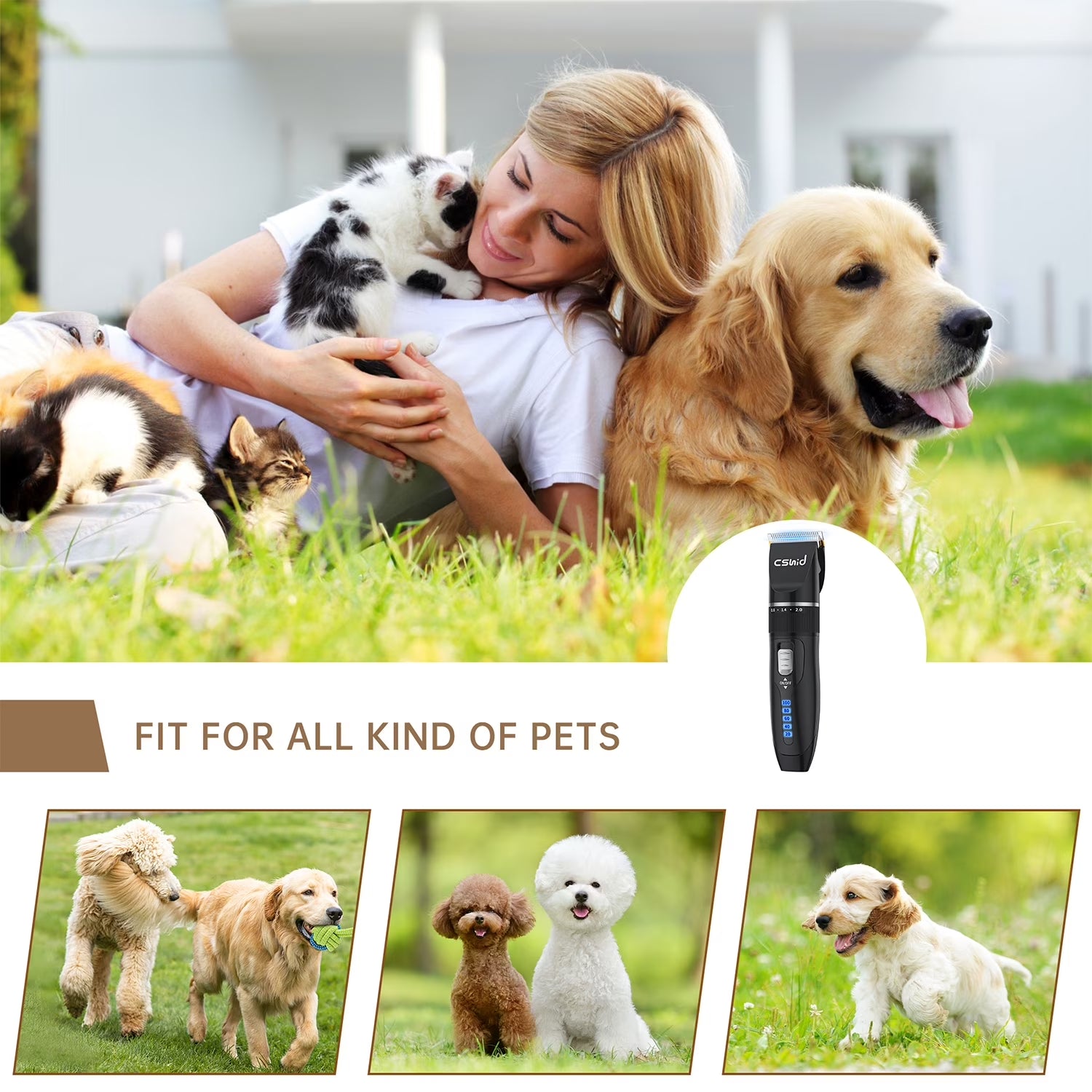Dog Hair Clippers, Professional LED Display Dog Grooming Kit, Cordless Quiet Pets Clippers Hair Trimmer, Low Noise Dog Shaver Clipper with 4 Comb Guides, 5 Size Fine Tuning Knob for Thick Coats Cats